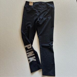 NWT PINK Fleece Lined Black Leggings with Glitter Logo size XL